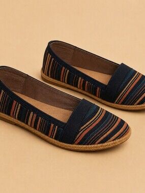 Giani Bernini Navy Multicolor Striped Slip-On Flats